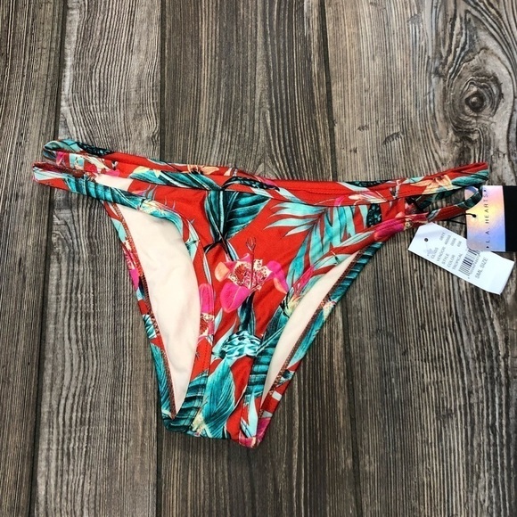 La Hearts Red Tropical Bikini Bottom Small Medium - Picture 1 of 6